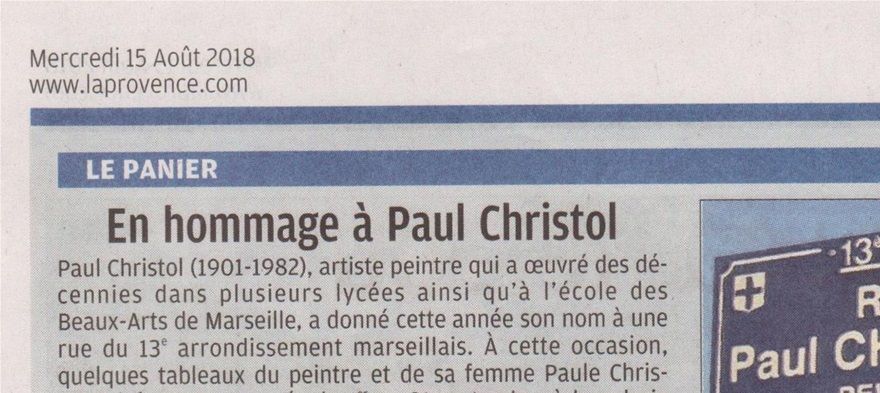 La Provence du 15/08/2018 annonce la prochaine expo CHRISTOL
